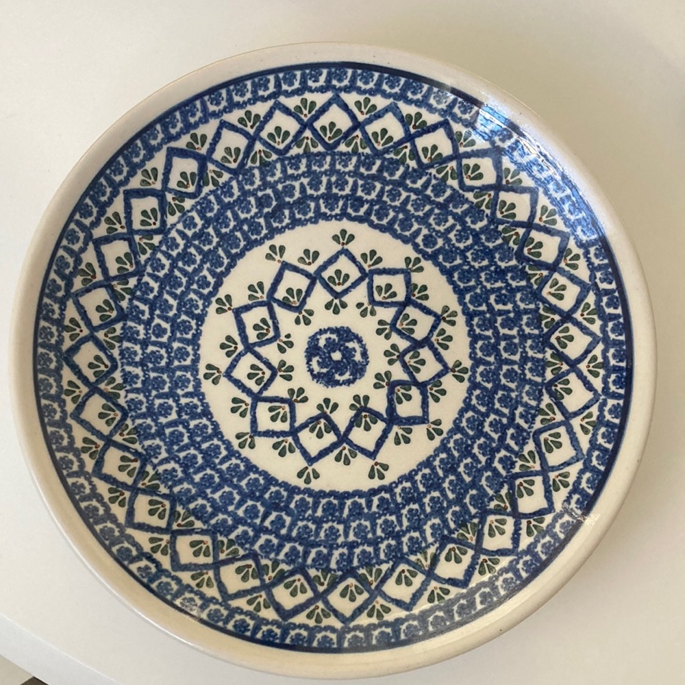 Numbered and signed Vintage polish pottery round plate